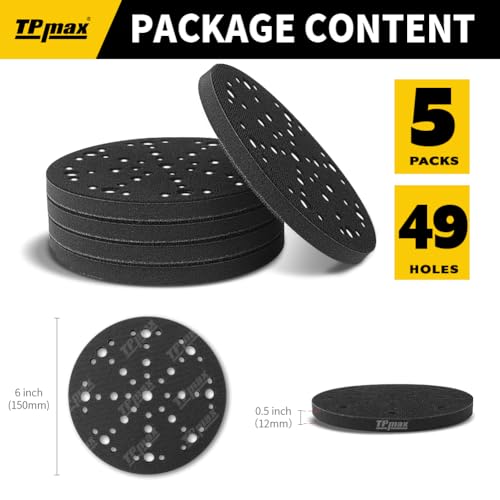 TPmax 6 Inch 49 Hole Sanding Interface Pads Hook & Loop Foam Pads for Orbital Sander Woodworking 5 Pack - size: 49 Hole