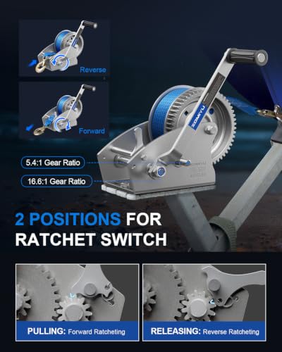 4000lb Boat Trailer Winch with Strap, Heavy Duty Hand Winch for Boat