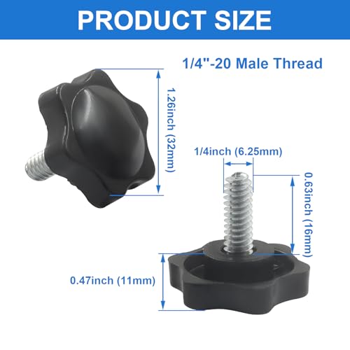 10Pcs 1/4"-20 Star Hand Knobs, Black, 1/4"-20 * 16 - size: 1/4"-20*16