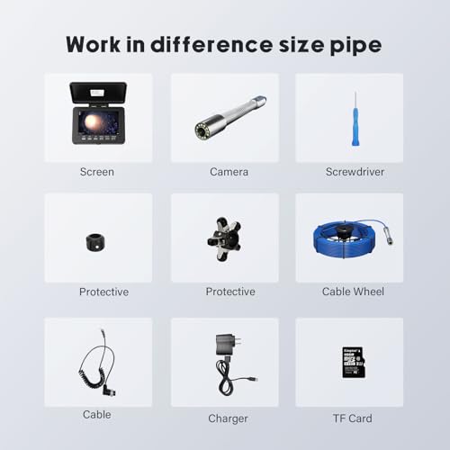 Sewer Camera with self-Leveling & 512Hz Transmitter sonda Drain Snake 164ft Plumbing Inspection Camera 5" Screen DVR Included 16GB TF-Card (165ft) - size: 49M