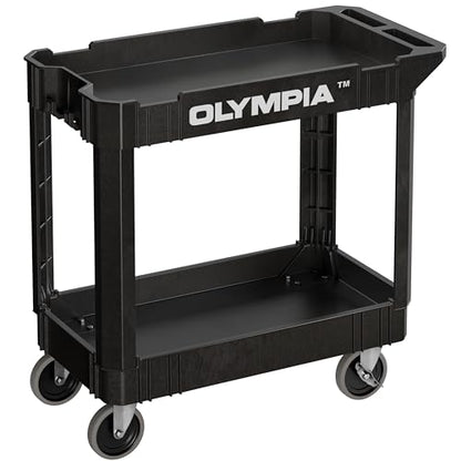Olympia Tools HDPE Rolling Garage Utility Cart, 2 Shelves, 500 Lb, Black - size: 500 Lb