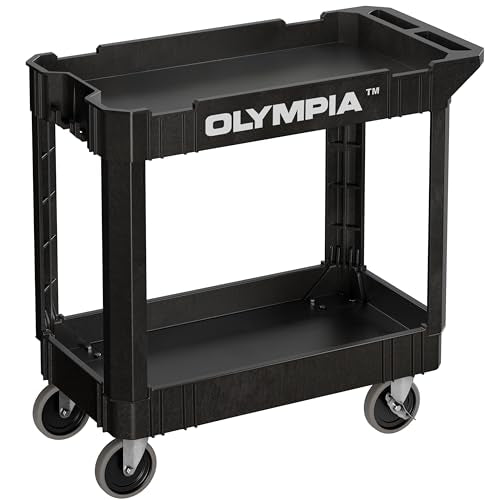 Olympia Tools HDPE Rolling Garage Utility Cart, 2 Shelves, 500 Lb, Black - size: 500 Lb