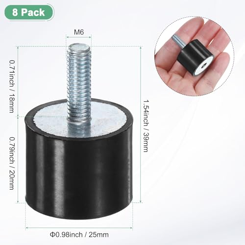 M METERXITY 8-Pack Rubber Mounts D25mmxH20mm Male/Female Vibration Isolators Cylindrical Shock Absorber W M6 x 18mm Studs for Air Compressor/Car/Pump/Boat/Garage Motor/Bobbins Rubber Isolators - size: M6 x 18mm, 25mm x 20mm