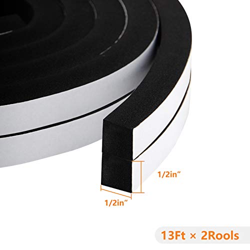 Closed Cell Foam Weather Strip, 1/2 Inch x 1/2 Inch, Window Insulation Rubber Seal, 13 Feet (2 Rolls x 6.5ft) - size: 1/2in * 1/2in * 13FT