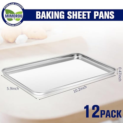 Mimorou 12 Pcs Stainless Steel Baking Sheet Cookie Pans, 10.2 x 5.9 Inch - size: 10.2 x 5.9 inches