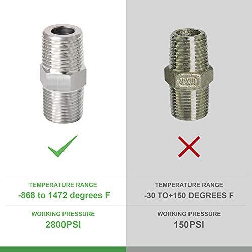 TAISHER 2PCS 304 Stainless Steel Hex Nipple, Pipe Fitting 1/4-Inch Male Pipe x 1/4-Inch Male Pipe - size: 1/4" NPT x 1/4" NPT