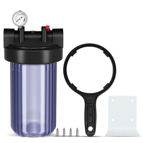 PUREPLUS Clear Whole House Water Filter Housing, Pressure Gauge, 1" NPT - style: Universal Housing-Clear