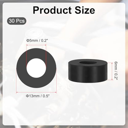 PATIKIL Multi Purpose Rubber Spacer, 30Pcs 5mm ID x 13mm OD x 6mm T Neoprene Round Anti-Vibration Isolation Pads Isolator Rubber Bushings Spacer Washer for HVAC Bolts Car Accessories - size: 5mm ID x 13mm OD x 6mm T