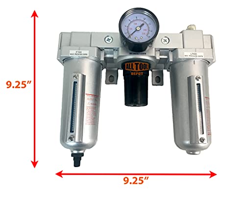 1/2" NPT HEAVY DUTY Compressed Air In Line Filter Regulator Lubricator Oiler Combo, Metal Bowl, 5 Micron Element, Adjustable From 7 to 175 PSI (AUTO DRAIN) - color: 140 Cfm, 175 Psi (Auto Drain), size: 1/2" NPT