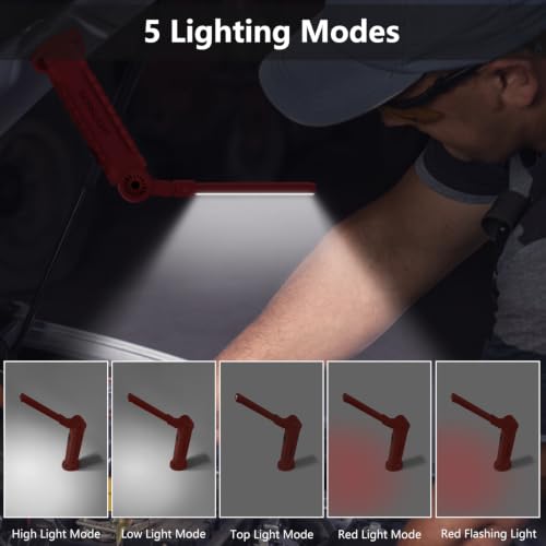 Working Light Portable, Rechargeable Work Lights with Magnetic Base Hanging Hook,360° Rotate 5 Modes,COB LED 700 Lumens Foldable Inspection Light for Car Repair, Grill and Outdoor Use (Red*6) - color: Red*6
