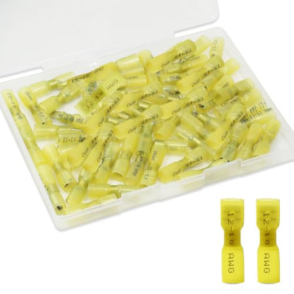 100 PCS Spade Connectors, Heat Shrink Spade Terminal 12-10 AWG - size: 12-10AWG, style: Spade Female