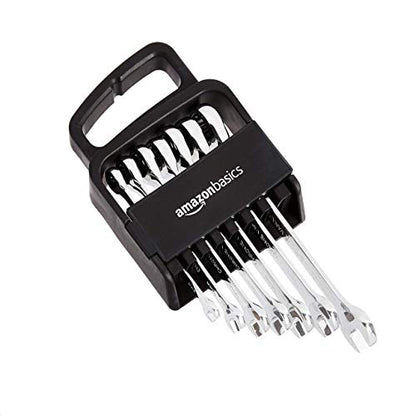 Amazon Basics Metric Ratcheting Combination Wrench Set, 7-Piece, Chrome Vanadium Steel, 72-Tooth, 8mm, 10mm, 12mm, 13mm, 14mm, 15mm, 17mm - color: Chrome, size: 7 Piece
