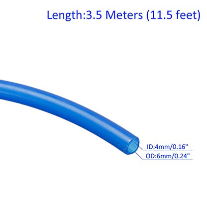 M METERXITY Pneumatic Tubing - Air Compressor PU Line Hose Apply to Water Fluid Transfer(4mm ID x 6mm OD, 11.5 Ft Length, Blue) - size: 11.5 Ft