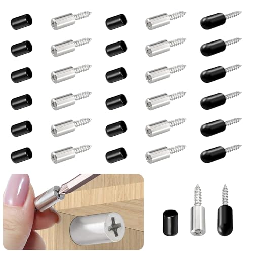 18 Pcs Self Tapping Screws Cabinet Laminate Support, Shelf Pins with Non-Slip Sleeve, Cabinet Shelf Pegs for Kitchen Utensils, Bookcases and Wardrobes, Fixed Support Self - Tapping Cross Screw - color: Black, size: 18 PCS