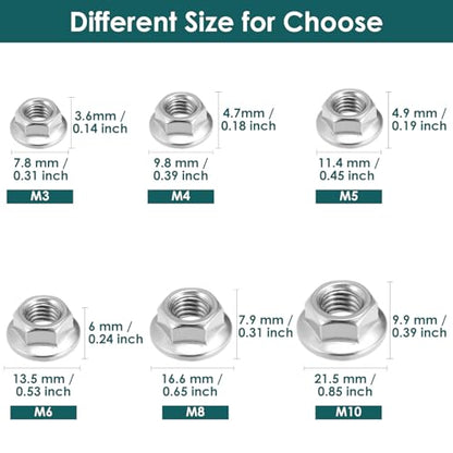 M3x0.5mm Flange Nuts 100Pcs,Serrated Stainless Steel Metric Hex Lock Nut - size: M3 100pcs