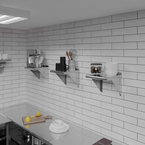 AmGood 12 in. Deep x 12 in. Wide Stainless Steel Wall Mount Shelf with Backsplash - Small Appliance & Tool Storage | NSF 18-Gauge 430, Holds 185 lbs | Bullnose Edge, Brackets Included - size: 12 in. x 12 in.
