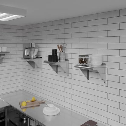 AmGood 12 in. Deep x 12 in. Wide Stainless Steel Wall Mount Shelf with Backsplash - Small Appliance & Tool Storage | NSF 18-Gauge 430, Holds 185 lbs | Bullnose Edge, Brackets Included - size: 12 in. x 12 in.