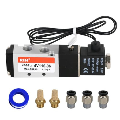 RIH Pneumatics Solenoid Valve 4V110-06 12V/24V/110V Series Single Coil Pilot-Operated Electric 2 Position 5 Way Connection Type (DC24V/Out of line, 1/8"NPT) - size: DC24V/Out of line, style: 1/8"NPT