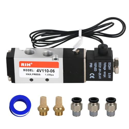 RIH Pneumatics Solenoid Valve 4V110-06 12V/24V/110V Series Single Coil Pilot-Operated Electric 2 Position 5 Way Connection Type (DC24V/Out of line, 1/8"NPT) - size: DC24V/Out of line, style: 1/8"NPT