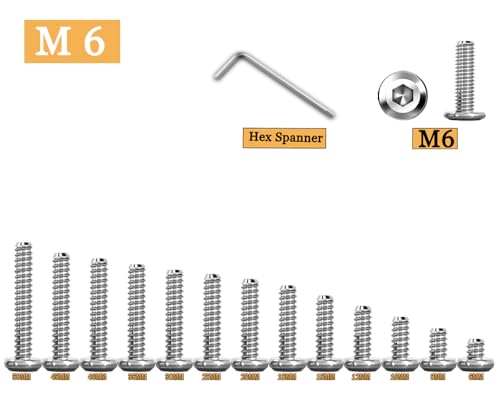 Metuja M6-1.0 x 6mm,20-Pack Silver Flat Head Hex Socket Cap Screw Bolts,304 Stainless Steel,Fully Threaded M6 Bolt,Metric Fasteners for Furniture - size: M6-1.0x6mm