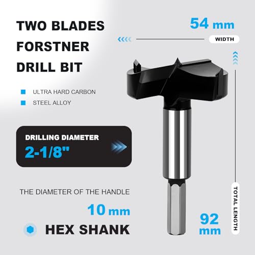 2-1/8 Inch Forstner Drill Bit Carbide Tipped Woodworking Hinge Cutter - size: 2-1/8"