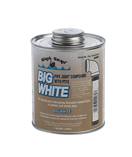Black Swan Big White Pipe Joint Compound with PTFE - Soft-Set Pipe Thread Sealant - Non-Hardening - Reliable Leak Prevention - Drip-Resistant - NSF Certified - 1 Quart with Bottle Brush Cap