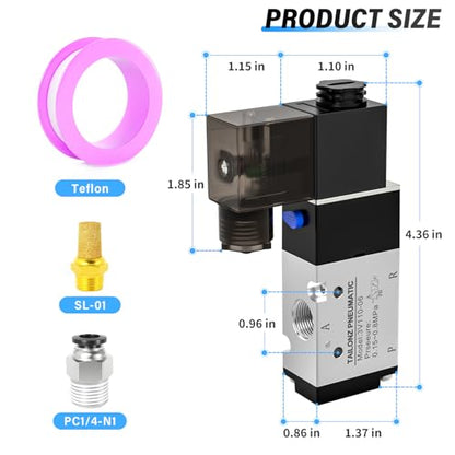 TAILONZ 1/8"NPT DC24V Solenoid Valve 2Position 3Way Junction Box 3V110-06 - color: DC24V, size: 2 Position 3 Way-1/8"NPT