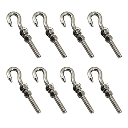 8Pcs M8 Stainless Steel Eye Bolt with Nut and Washers Long Shank Threaded Rod Round Hook Eyelet Bolt Screw - size: M8