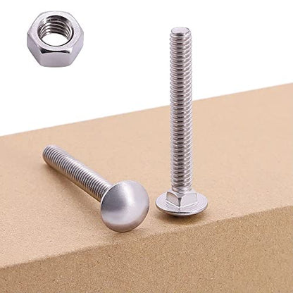 M6-1.0 x 60mm (10 Sets) Carriage Bolt DIN603 with Hex Nut DIN934, Full Coarse Thread, 304 Stainless Steel 18-8, Round Head Square Neck Screws Coach Bolt - size: M6-1.0 x 60mm