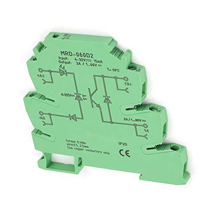 DIN Rail Relay Module, MRD-060D2 Ultra-Thin DIN Rail Mount Relay 6.2mm Solid State Relay Module Input 4-32VDC NO with LED Input State Indicator