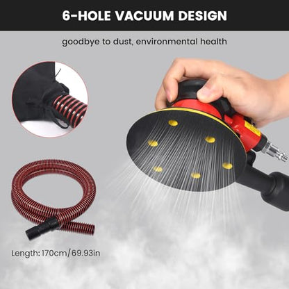 Professional Air Random Orbital Palm Sander, Dual Action Pneumatic Sander, Low Vibration, Heavy Duty Connect to Vacuum Cleaner