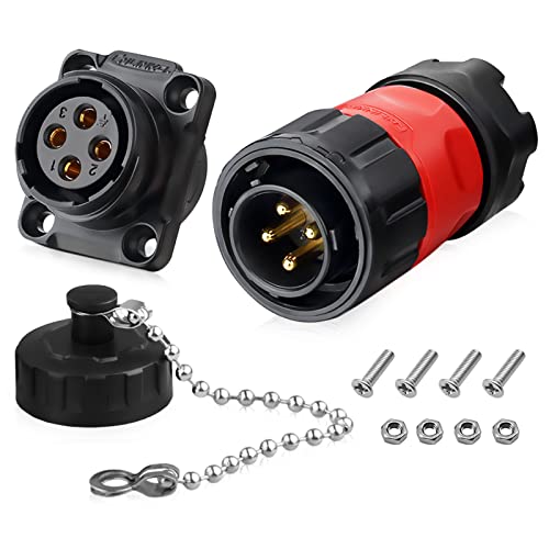 4 Pin Connector, Waterproof Industrial Solder Connector, Aviation Wire Connector for Automotive, Power, Marine, and Other Indoor/Outdoor Electrical Connection(Plastic Male Female Plug Socket) - style: 4 PIN