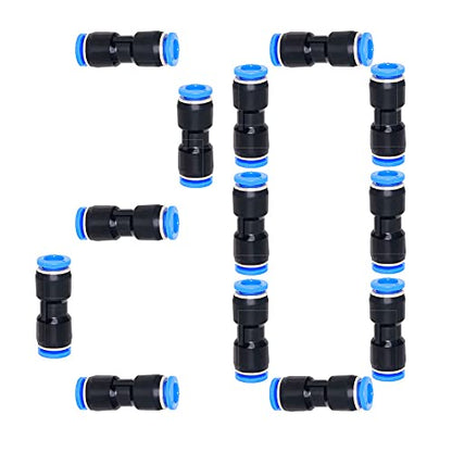 Beduan Push to Connect Fitting, 6mm Tube OD Pneumatic Quick Adapter Tubing Air Hose Line Pipe Fitting 20Pcs For 1/4" Tube OD - size: 6mm (20Pcs)
