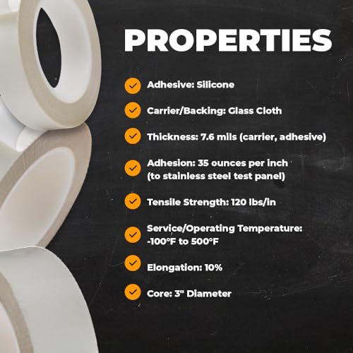 WOD EGCT Glass Cloth Electrical Tape 3/4 in. x 36 yds, High Temperature Masking Tape Class H Electrical - Flame Retardant, Chemical and Solvent Resistant - size: 3/4 in. x 36 yds.