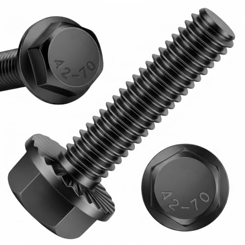 Mellewell 1/4-20 x 1-1/4" Flanged Hex Head Bolts Flange Hexagon Screws, Stainless Steel A2 Black Finish, DIN 6921, 25 PCS - color: Black, size: 1/4-20 x 1-1/4"