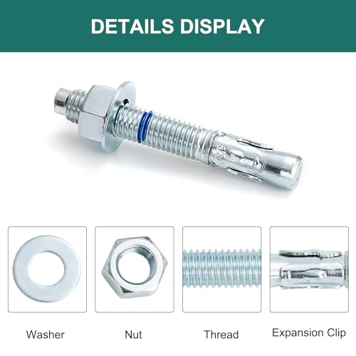 5/8" x 4-1/2" Concrete Anchors (25 Pack) 5/8 inch Wedge Anchors Bolts Zinc Plated - size: 5/8"x4-1/2"