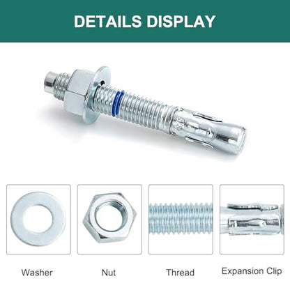 5/8" x 4-1/2" Concrete Anchors (25 Pack) 5/8 inch Wedge Anchors Bolts Zinc Plated - size: 5/8"x4-1/2"