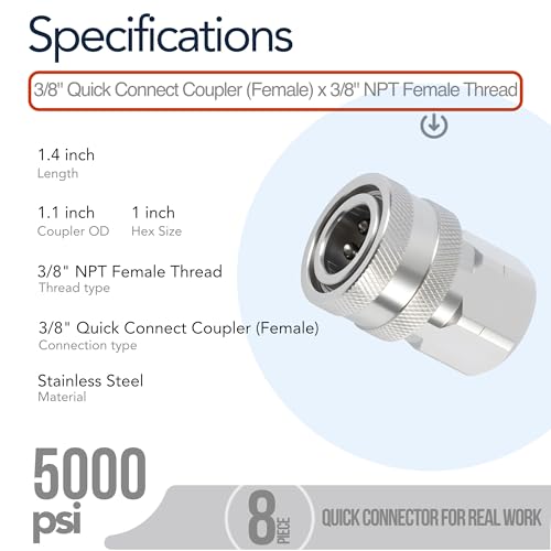 3/8 Inch Pressure Washer Quick Connect Fittings, Stainless Steel, 8-Piece - color: 8 Piece