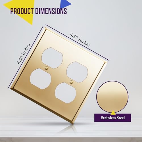 ENERLITES Double Duplex Receptacle Metal Wall Plate, 2-Gang Polished Brass - color: Polished Brass, size: Standard Size