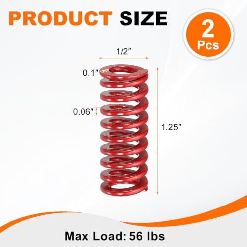 HARFINGTON 2pcs Die Spring 1/2" OD x 1.25" Free Length SMH2005, Red - size: 1/2" OD x 1.25" Free Length
