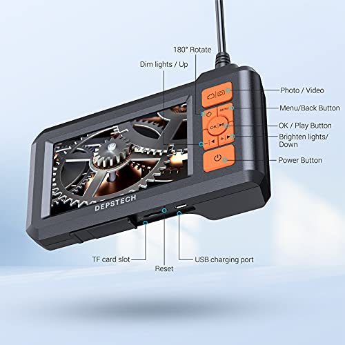 DEPSTECH Endoscope Camera with Light, Dual Lens Inspection Borescope 16.5FT - color: Orange