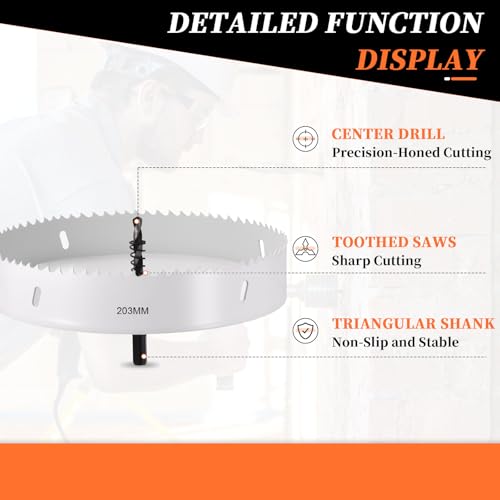 METALLIXITY Bi-Metal Hole Saw 8" 203m M42 W/ 2 Drill Bits White