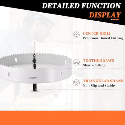 METALLIXITY Bi-Metal Hole Saw 8" 203m M42 W/ 2 Drill Bits White