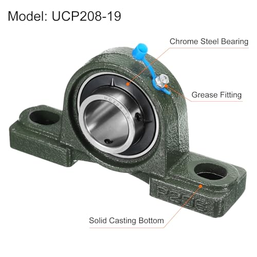 uxcell 2pcs UCP206-19 Pillow Block Bearings 1-3/16 inch Bore Self Alignment, Solid Cast Iron Base Mounted Chrome Steel Bearings - size: UCP206-19