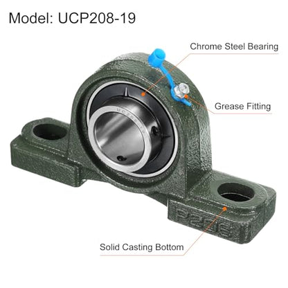 uxcell 2pcs UCP206-19 Pillow Block Bearings 1-3/16 inch Bore Self Alignment, Solid Cast Iron Base Mounted Chrome Steel Bearings - size: UCP206-19