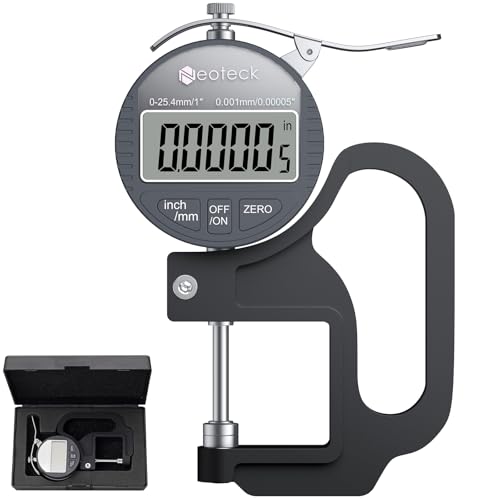 Neoteck Digital Thickness Gauge 1inch/25.4mm,0.00005inch/0.001mm Accuracy - color: Silver-grey, size: 0-1"/0.00005"