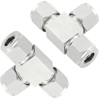 304 Stainless Steel Compression Tee Tube Fitting 1/8" OD x 1/8" OD x 1/8" OD, 3 Ways Adapter, 2pcs - size: 1/8" OD
