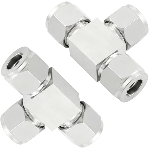 304 Stainless Steel Compression Tee Tube Fitting 1/4" OD x 1/4" OD x 1/4" OD, 3 Ways Adapter, 2pcs - size: 1/4" OD