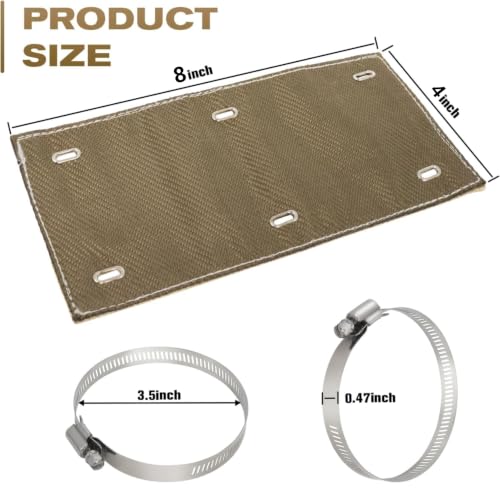 Titanium Pipe Shield 8"x4", Exhaust Heat Shield, 2 Layer Motorcycle Exhaust Heat Shield, Muffler Heat Shield Exhaust Wrap Pipe Heat Insulation,Heat Protection up to 2500°F - size: 8" x 4"