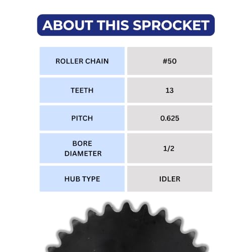 Jeremywell #50 Roller Chain Idler Sprocket, 13 Tooth, 1/2" Bore, Hardened Steel